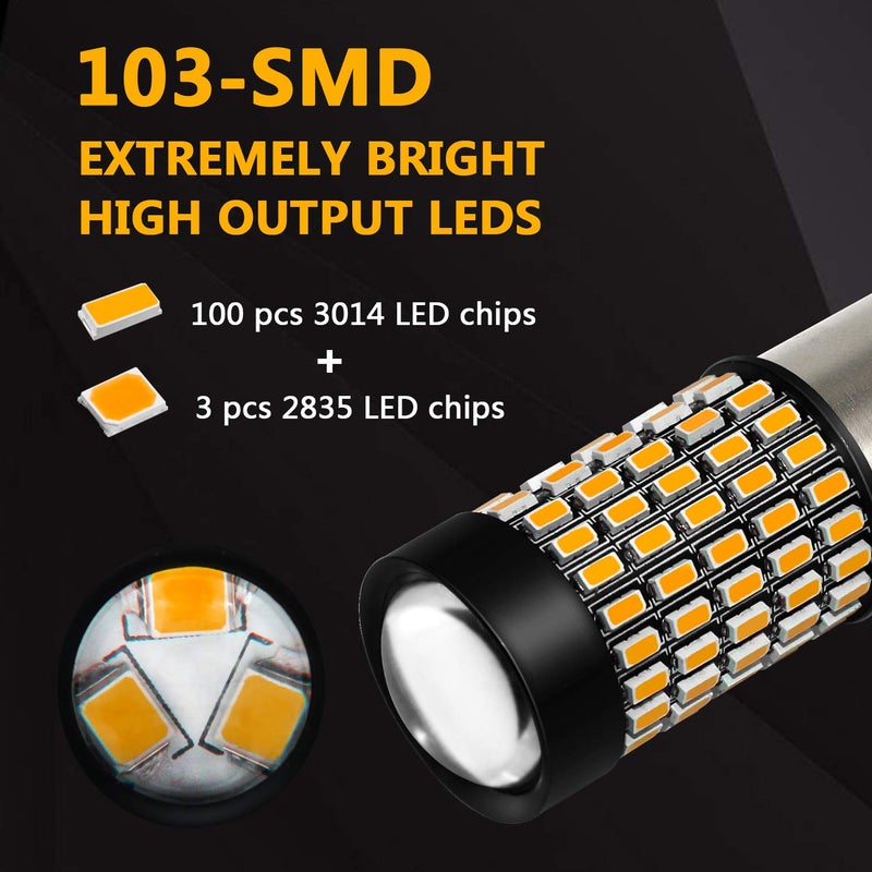 PHINLION 1157 LED Turn Signal Light Bulbs, 2800 Lumen Super Bright 2357 7528 BAY15D Amber Yellow LED Blinker Light Bulb, Pack of 2 - Image 2
